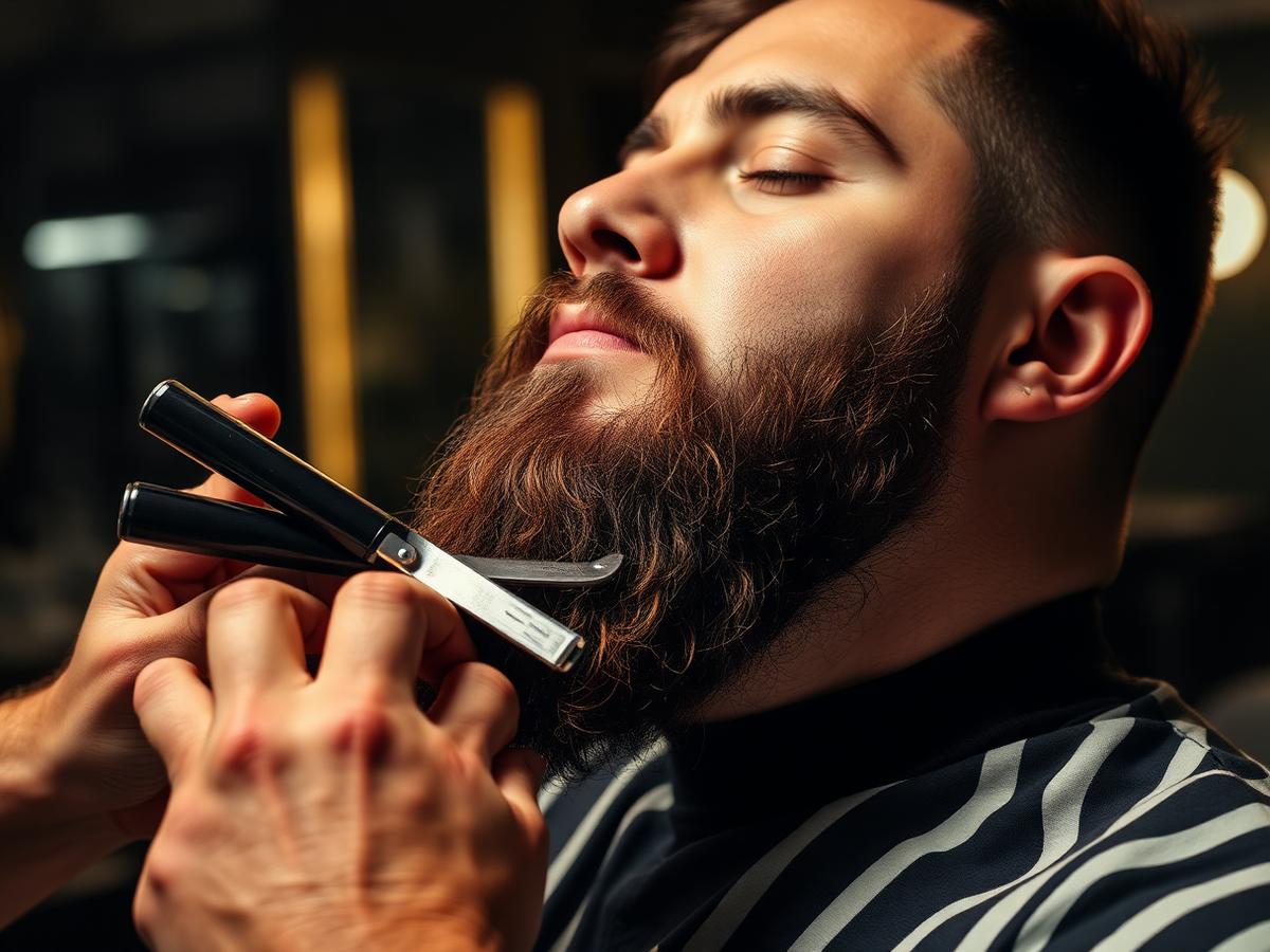 Barba sendo feita na navalha