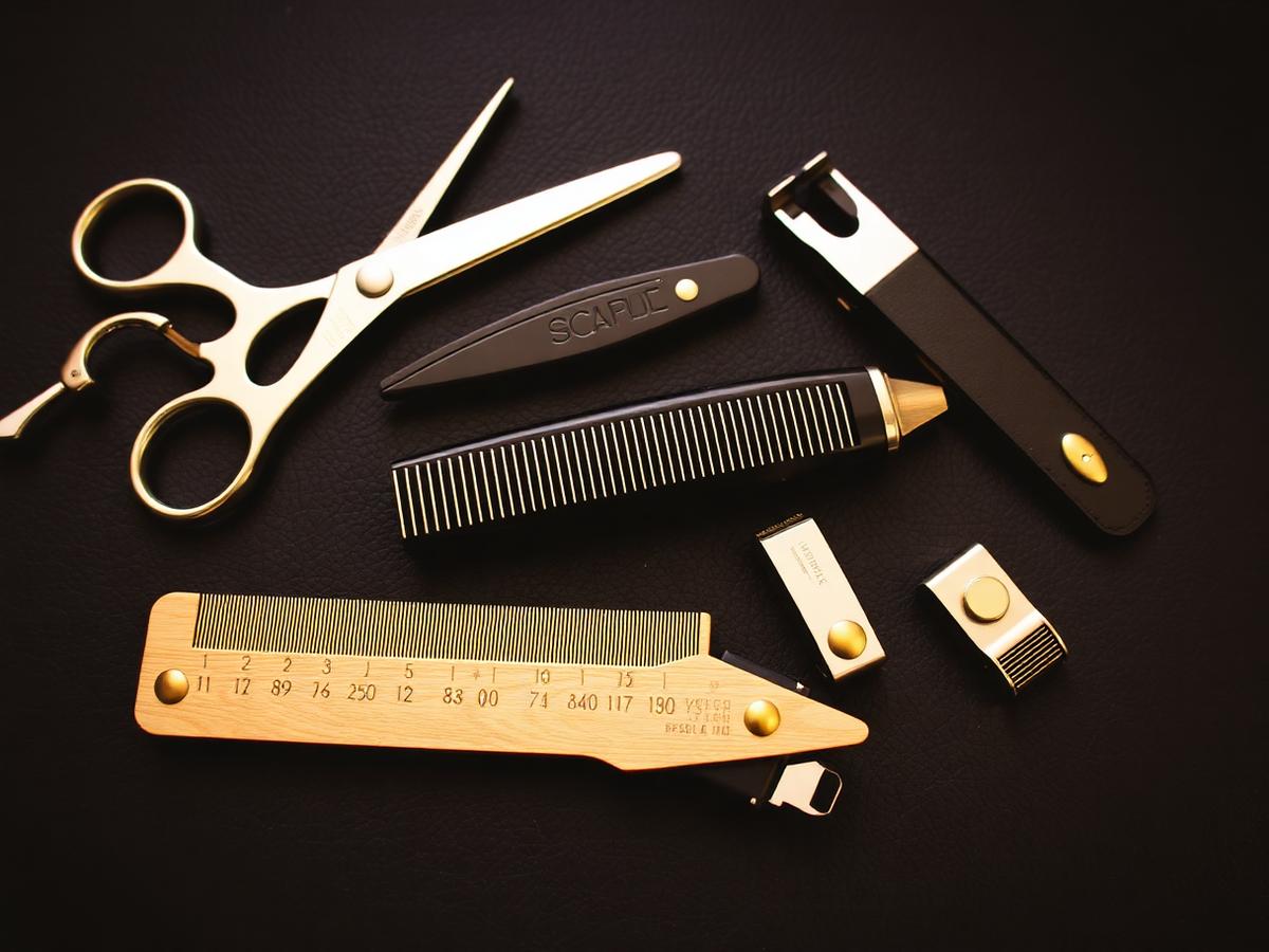 Ferramentas de barbearia sobre couro